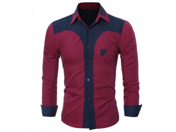 Camisa Masculina Slim Bicolor Manga longa - Vinho 