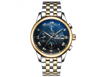 Relógio Tevise 9008 Masculino Automático Pulseira de Aço - Preto e Dourado 