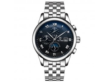 Relógio Tevise 9008 Masculino Automático Pulseira de Aço - Branco e Preto 