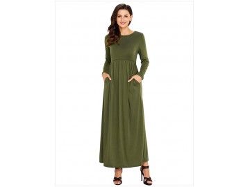 Vestido Longo Manga Longa - Verde Exército 