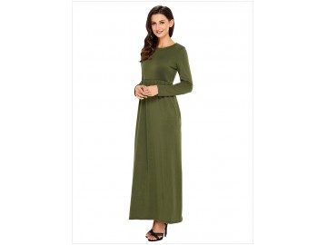 Vestido Longo Manga Longa - Verde Exército