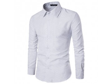 Camisa Masculina Slim Point Poás Manga longa - Branco 