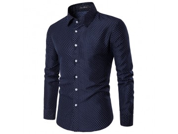 Camisa Masculina Slim Point Poás Manga longa - Azul Marinho 