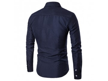 Camisa Masculina Slim Point Poás Manga longa - Azul Marinho