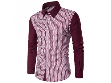 Camisa Masculina Slim Listrada Manga longa - Vermelho 