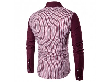 Camisa Masculina Slim Listrada Manga longa - Vermelho