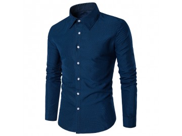 Camisa Masculina Slim Fit  Point Poás Manga longa - Azul Marinho 