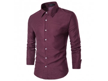 Camisa Masculina Slim Fit  Point Poás Manga longa - Vinho 