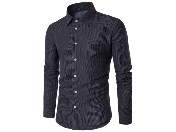 Camisa Masculina Slim Fit Point Poás Manga longa - Preto 