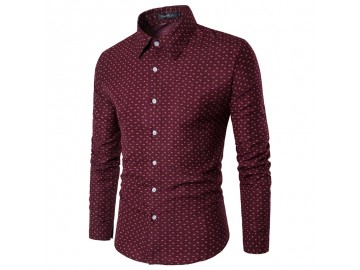 Camisa Masculina Slim Fit Estampada Manga longa - Vinho 