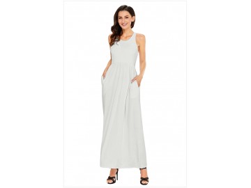 Vestido Longo com Alça e Bolso Lateral - Branco 