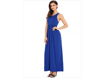 Vestido Longo com Alça e Bolso Lateral - Azul 