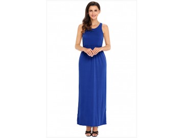 Vestido Longo com Alça e Bolso Lateral - Azul