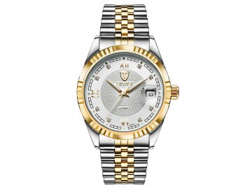 Relógio Tevise T629-003 Masculino Automático Pulseira de Aço - Branco e Dourado 