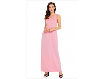 Vestido Longo com Alça e Bolso Lateral - Rosa 