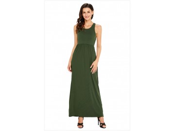 Vestido Longo com Alça e Bolso Lateral - Verde Exército