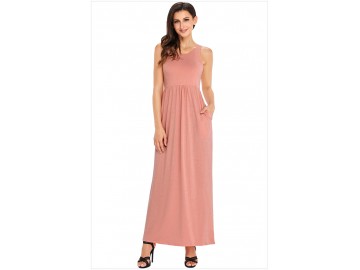 Vestido Longo com Alça e Bolso Lateral - Salmão 