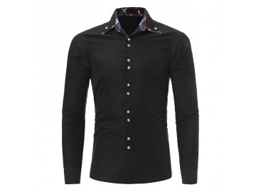 Camisa Masculina Casual Slim Manga Longa - Preto 