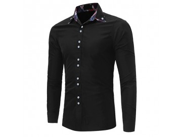 Camisa Masculina Casual Slim Manga Longa - Preto