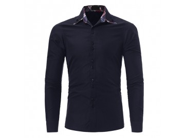 Camisa Masculina Casual Slim Manga Longa - Azul Marinho 