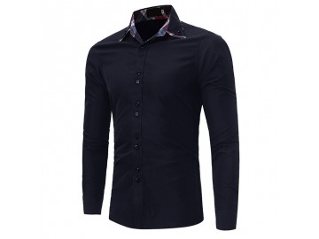 Camisa Masculina Casual Slim Manga Longa - Azul Marinho