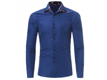 Camisa Masculina Casual Slim Manga Longa - Azul Royal 