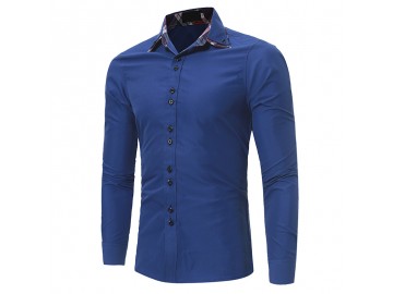 Camisa Masculina Casual Slim Manga Longa - Azul Royal