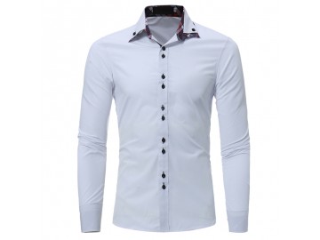 Camisa Masculina Casual Slim Manga Longa - Branco 