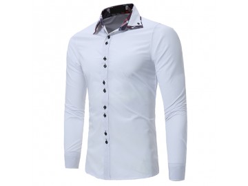 Camisa Masculina Casual Slim Manga Longa - Branco