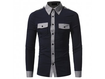 Camisa Masculina Casual Slim Manga Longa - Azul Marinho 