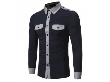 Camisa Masculina Casual Slim Manga Longa - Azul Marinho