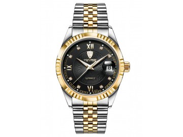 Relógio Tevise T629-003 Masculino Automático Pulseira de Aço - Preto e Dourado 