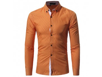 Camisa Masculina Casual Slim Manga Longa - Laranja 