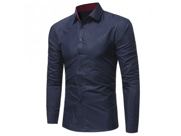 Camisa Masculina Slim Manga Longa - Azul Marinho 