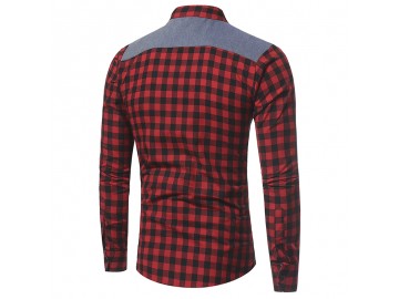 Camisa Masculina Slim Xadrez Manga Longa - Vermelho