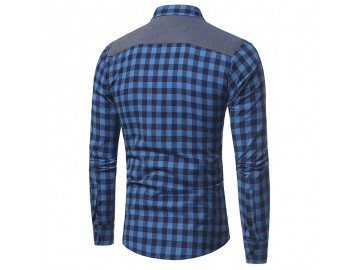 Camisa Masculina Slim Xadrez Manga Longa - Azul