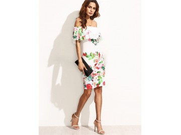 Vestido Curto Floral Tomara que Caia - Branco