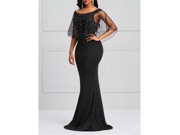 Vestido Longo Elegante Tule - Preto