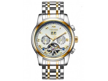 Relógio Tevise T9005 Masculino Automático Pulseira de Aço - Branco e Dourado 