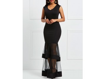 Vestido Longo Elegante Tule - Preto