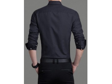 Camisa Masculina Slim Manga Longa - Preto