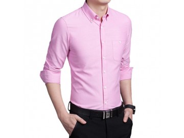 Camisa Masculina Slim Manga Longa - Rosa 