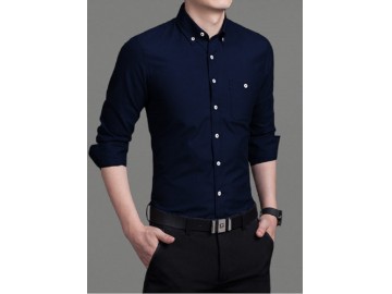 Camisa Masculina Slim Manga Longa - Azul Marinho 