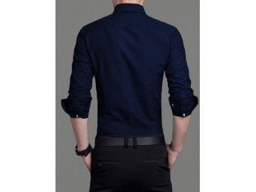 Camisa Masculina Slim Manga Longa - Azul Marinho