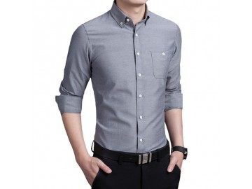 Camisa Masculina Slim Manga Longa - Cinza 