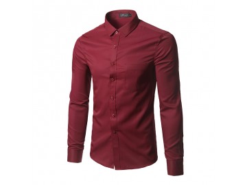 Camisa Social Masculina Slim Manga longa - Vinho 