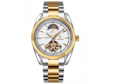 Relógio Tevise 795 Masculino Automático Pulseira de Aço - Branco e Dourado 