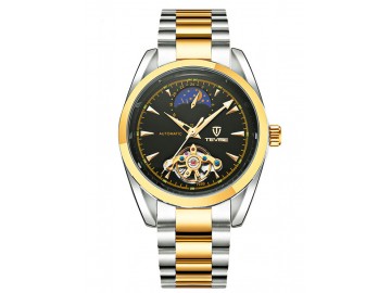 Relógio Tevise 795 Masculino Automático Pulseira de Aço - Preto e Dourado 