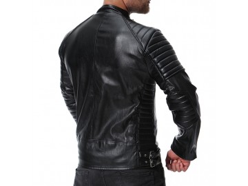 Jaqueta Masculina de Couro com Bolso Frontal - Preto