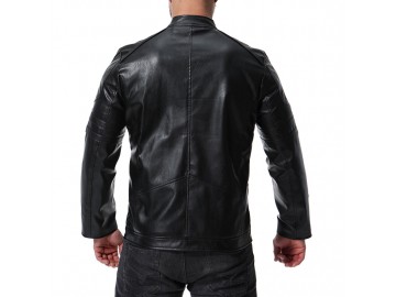 Jaqueta Masculina de Couro com Bolso Frontal - Preto